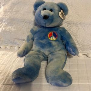 TY Beanie Buddy Peace the bear blue 14 inch stuffed animal toy